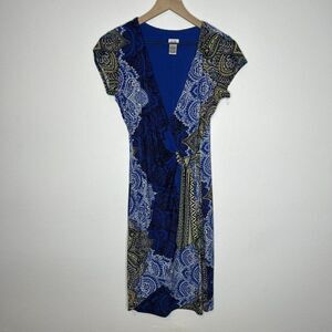 Cache Faux Wrap Short Sleeve Paisley Print Dress Size M